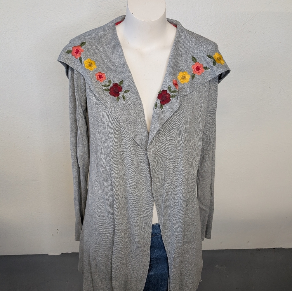 Cardigan Hooded Open Front Embroidery NWT